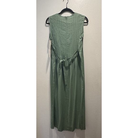 Karin Stevens Embroidered Floral Dress Women’s Size 8 Maxi Linen Blend Green - Picture 3 of 9